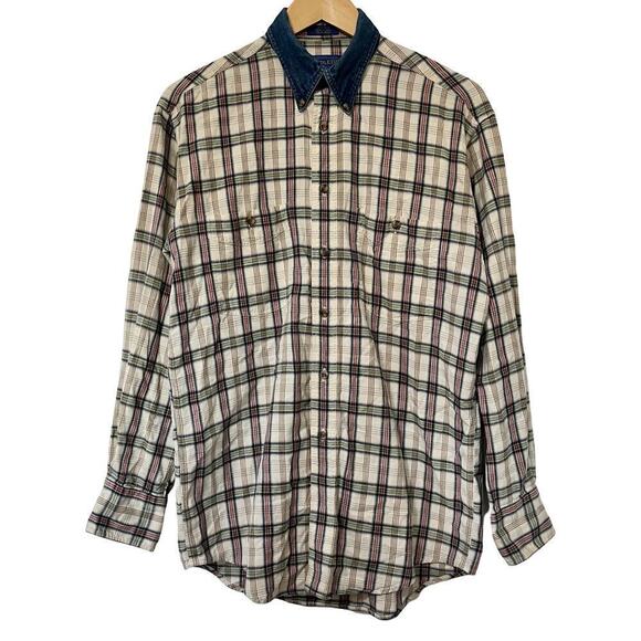 Vtg Pendleton Plaid Button Shirt Denim Collar Size S Multicolor Cowboy Western - Picture 1 of 8